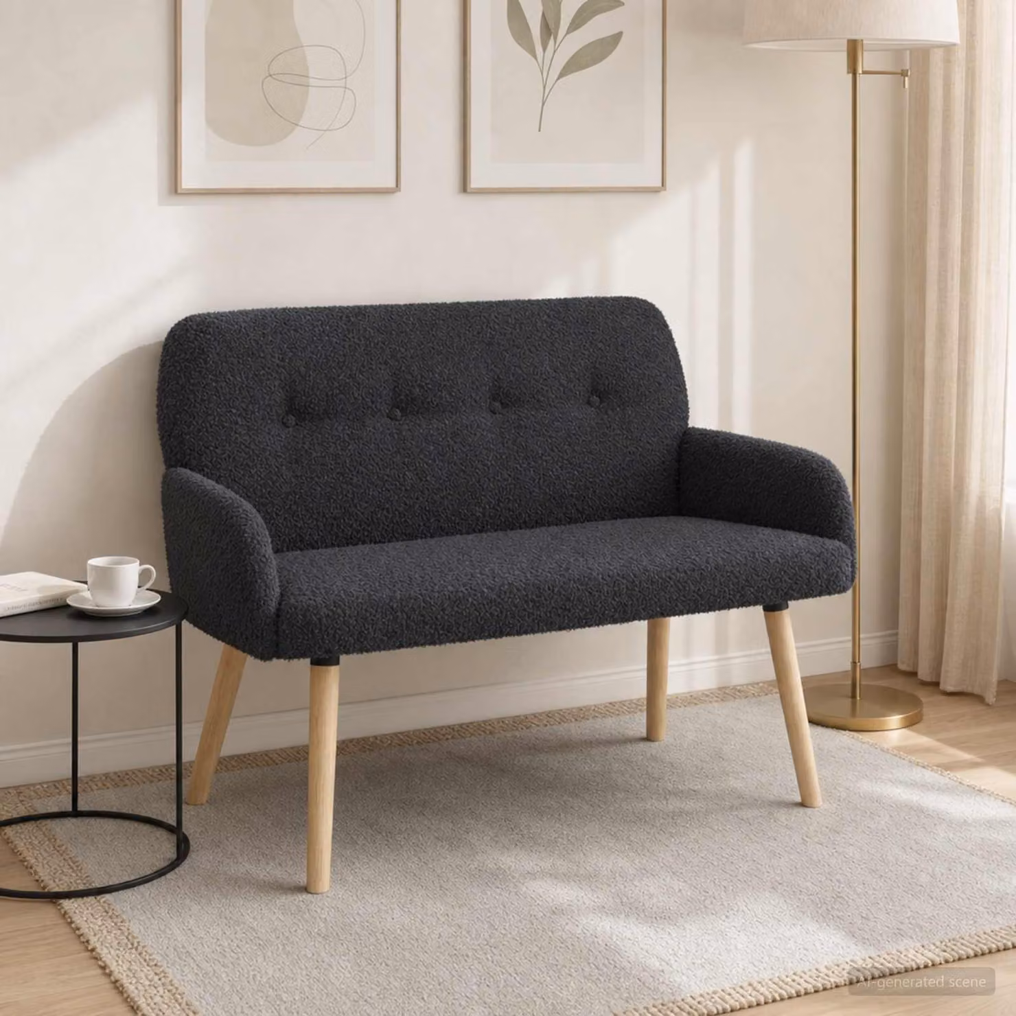 vidaXL Divano Moderno a 2 Posti in Tessuto Bouclé Grigio con Struttura in Legno e Metallo L: 115 cm, P: 86 cm, H: 58 cm