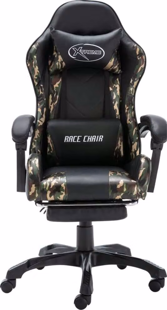 Sedia da Gaming con Poggiapiedi Nera e Mimetica in Pelle finta