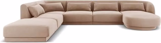 Divano panoramico sinistro Tulum Cosmopolitan Design in velluto beige da 6 posti L/P/H: 330 x 167 x 70 cm