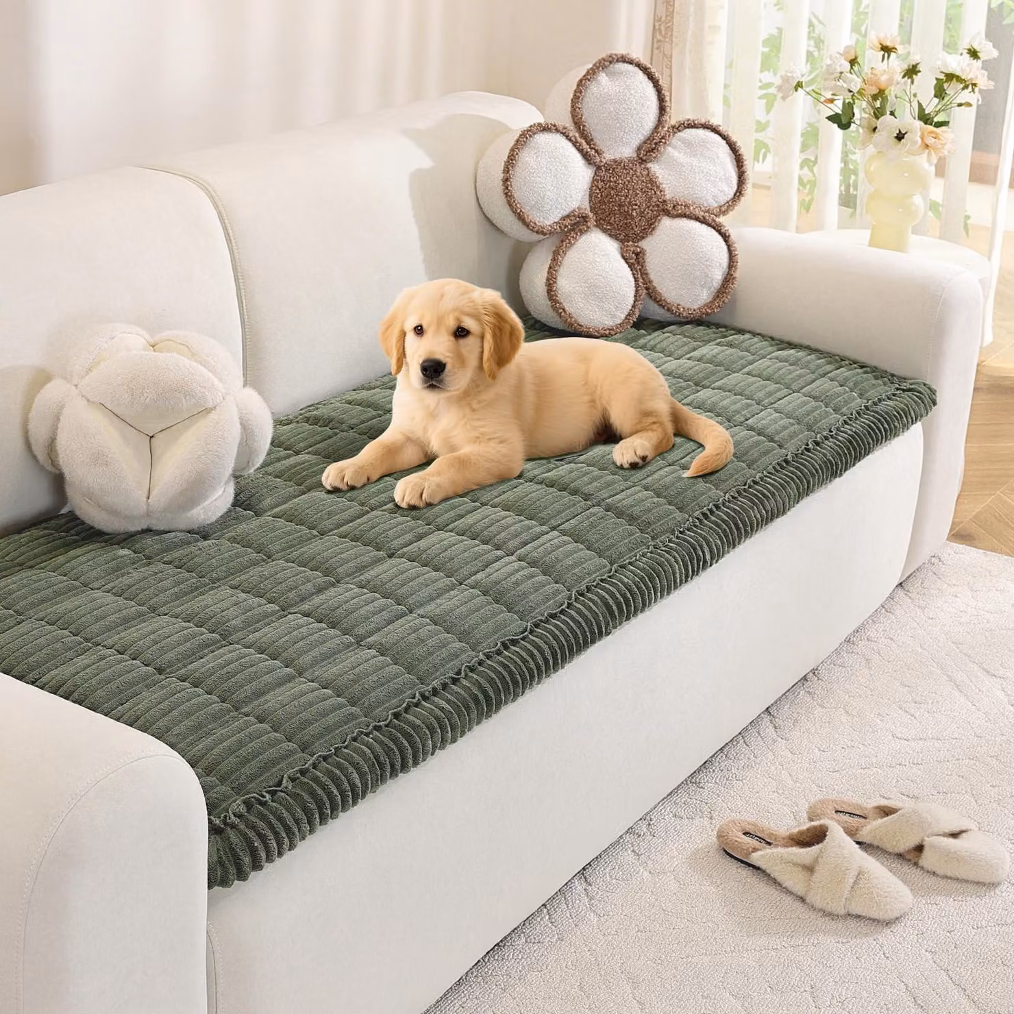 Omgoods - Copertura universale e spessa per divani - Copertura antiscivolo per chaise longue e divani ad angolo (Verde, 90x180 cm)