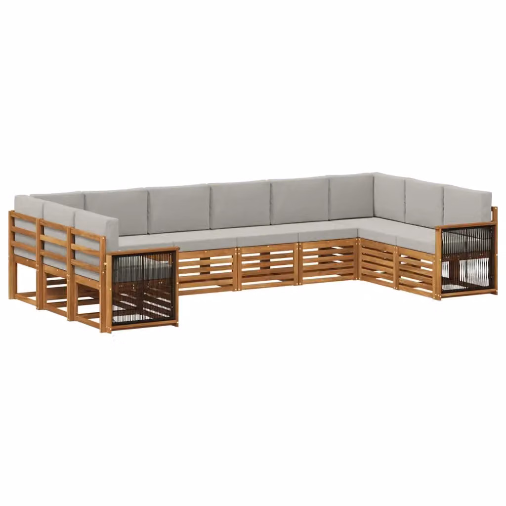 Set di divani da esterno a L vidaXL in legno di acacia con cuscini beige e grigi – 2