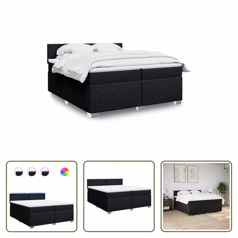 The Living Store Letto a molle con materasso nero 200x200 cm in tessuto