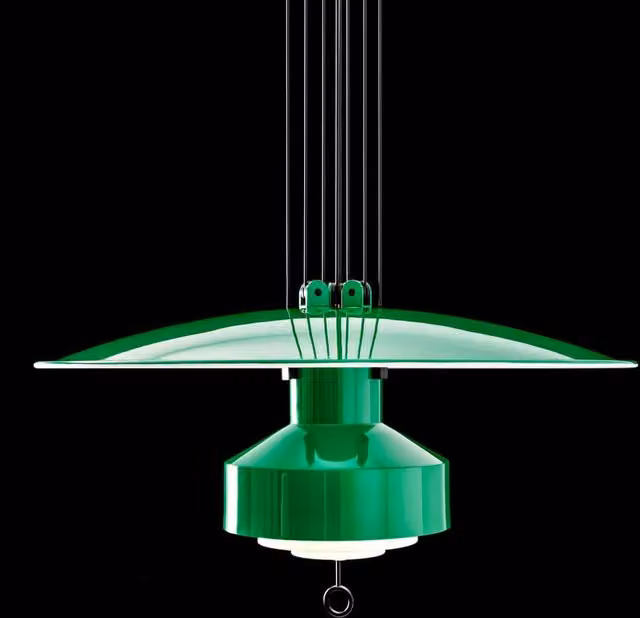 Lampada a sospensione Stilnovo saliscendi LED dimmabile verde e bianca con regolazione a catena