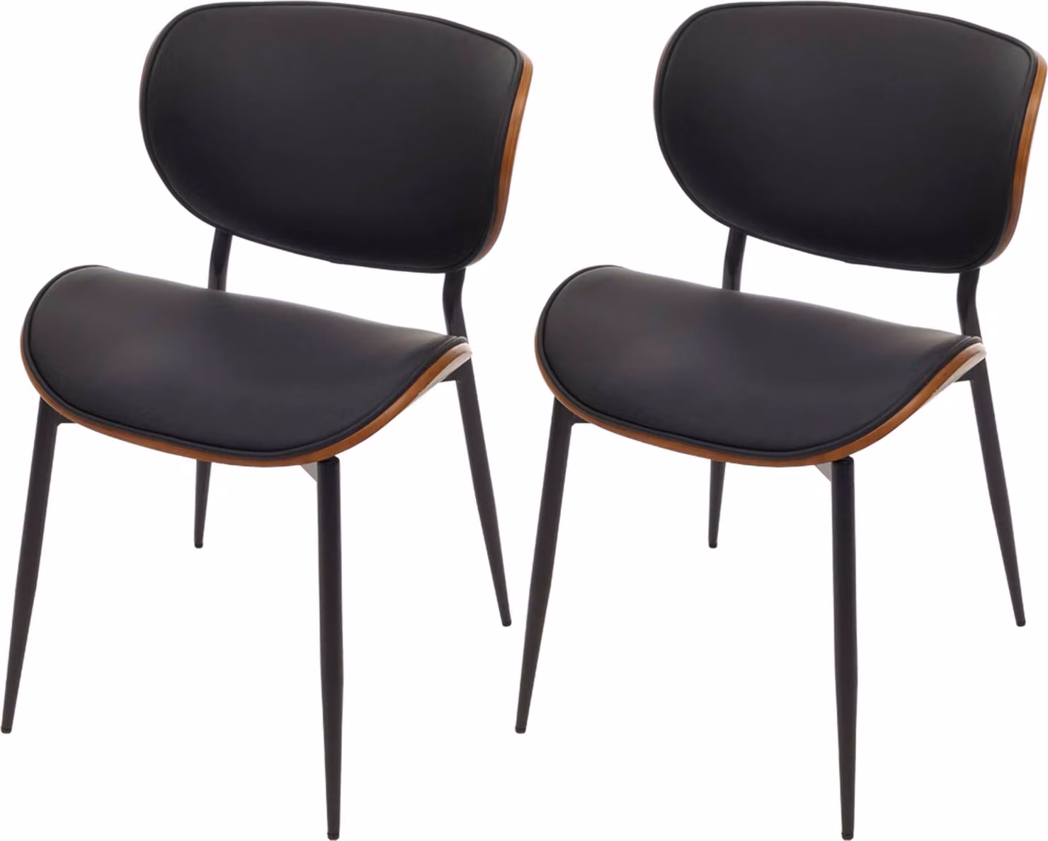 Set di 2 sedie da pranzo modello HWC-O45, sedia, struttura in legno multistrato, rivestimento in ecopelle da 280g/m²,  , finitura effetto noce, colore nero