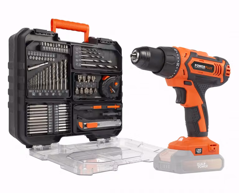 POWERPLUS POWDP15110 - Avvitatore / trapano a batteria 20V più 78 pezzi di accessori in valigetta (senza AKU)