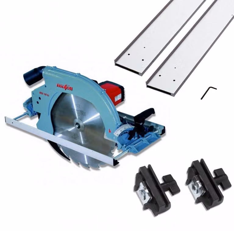 Sega circolare manuale Mafell MKS 185 Ec + guida da 3 metri, in 2 pezzi + coppia di adattatori