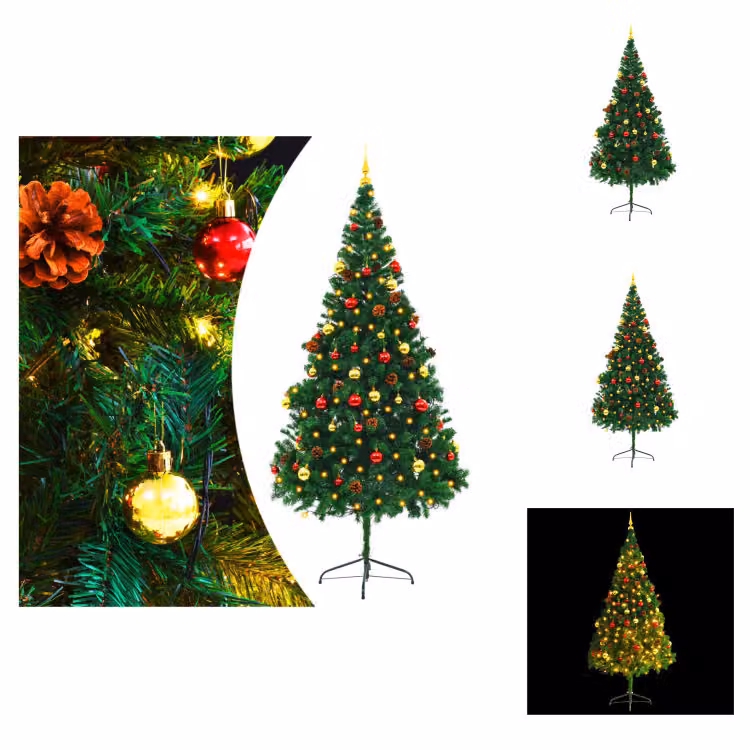 vidaXL Albero di Natale artificiale con luci e decorazioni verde 210 cm - Alberi di Natale