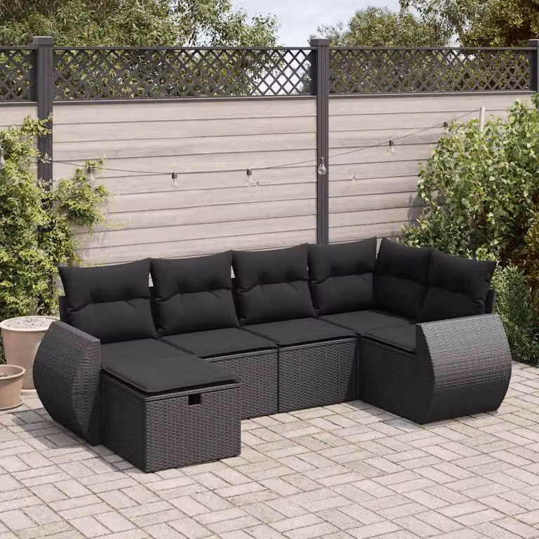 Maison Exclusive - Set da giardino 6 pezzi con cuscini in polyrattan nero