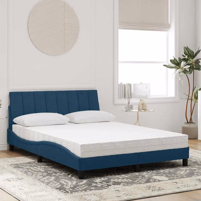 Letto con Materasso Hanko vidaXL in Velluto Blu, L/P/H: 140 x 190 cm