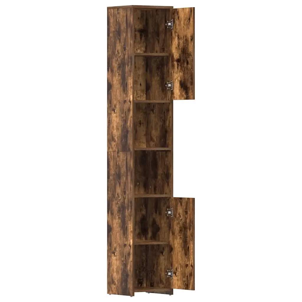 Mobiletto da bagno moderno HELLOSHOP26 in legno composito marrone con ante a battente e ripiani interni, sospeso, L: 30 cm, P: 30 cm, H: 183,5 cm – 2