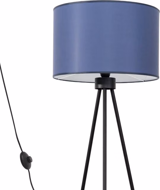 Lampada da terra Pure Lume con treppiede e paralume cilindrico in tessuto blu e struttura in metallo, Altezza: 135 cm