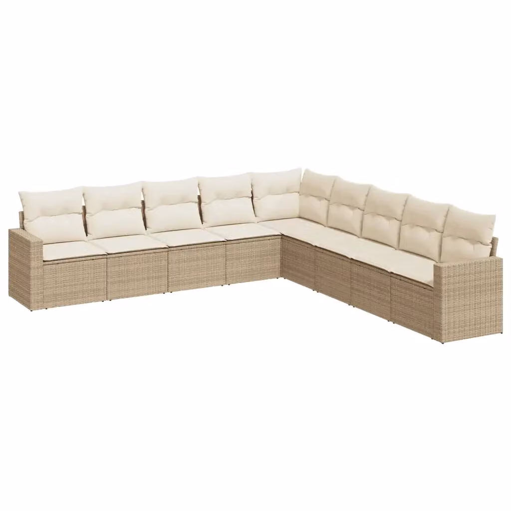 vidaXL Set Divano da Giardino a L 9 pz con Cuscini Beige e Struttura in Metallo e Polyrattan – 2