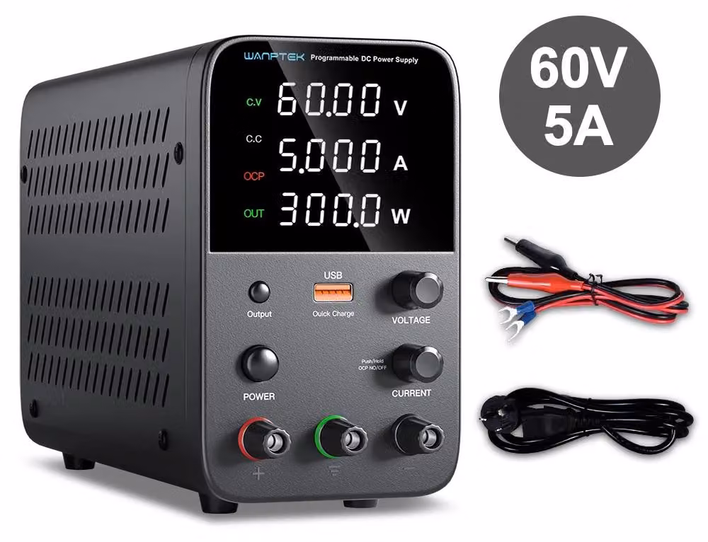 Alimentazione, tensione regolabile, display digitale, uscita 60V 5A