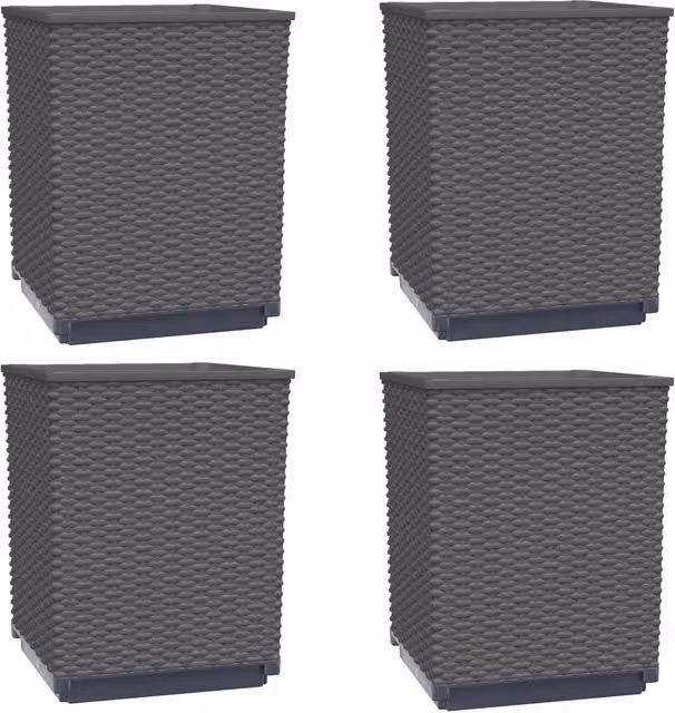 Set di 4 fioriere decorative HELLOSHOP26 in polipropilene nero per giardino o balcone, L/P/H: 30 x 30 x 37 cm