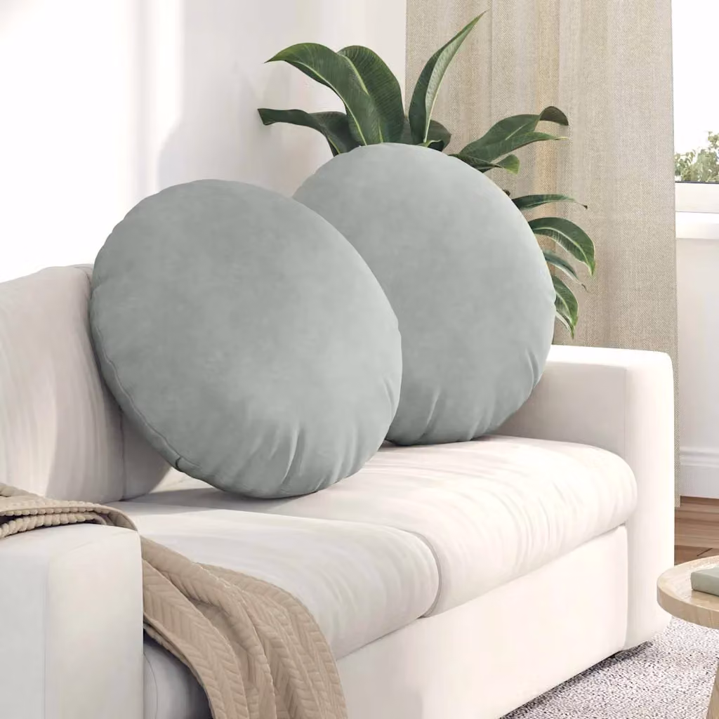 Set di 2 cuscini per seduta rotondi vidaXL in velluto grigio chiaro, Ø 40 x 13 cm