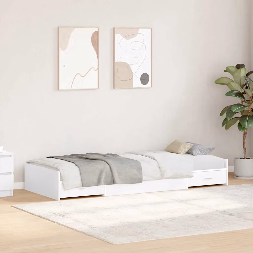 Struttura del letto moderna vidaXL in legno e MDF bianco, L/P: 90 x 190 cm