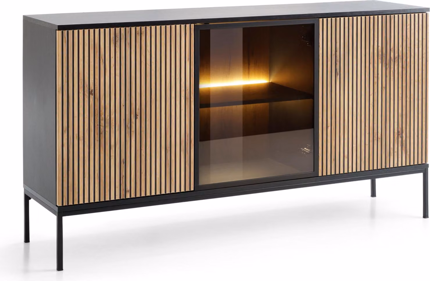 Laval K154 - Cassettiera, rovere wotan, nero con profili, larghezza 154 cm, altezza 83 cm, profondità 39 cm