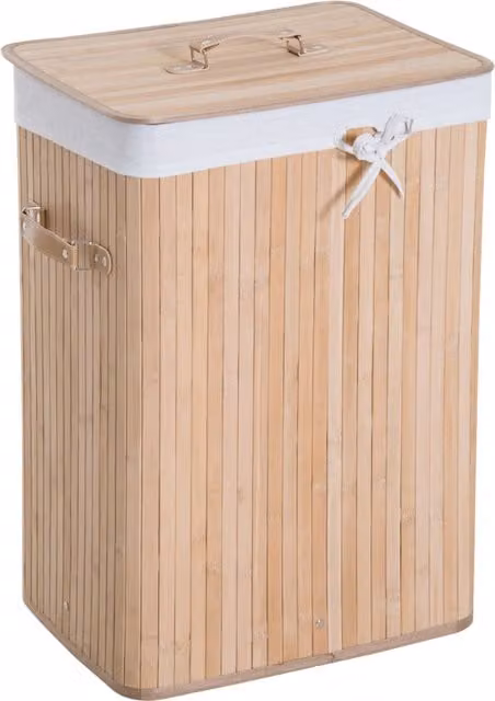 Cesto portabiancheria HOMCOM in bambù marrone con coperchio e sacco in tessuto rimovibile, L/P/H: 40 x 30 x 60 cm