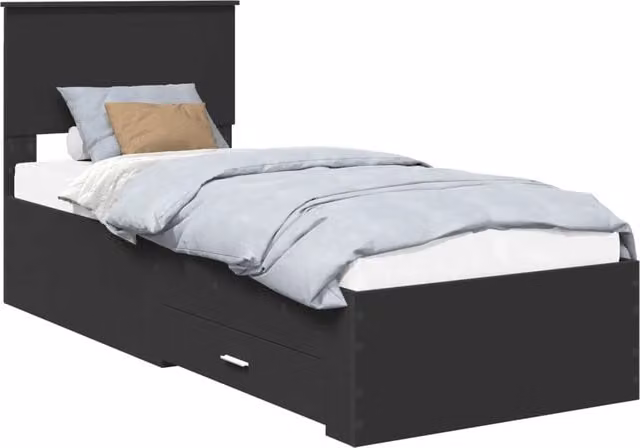 Letto singolo | Letto per adulti | Struttura del letto con testiera Nero e Argento 75 x 190 cm