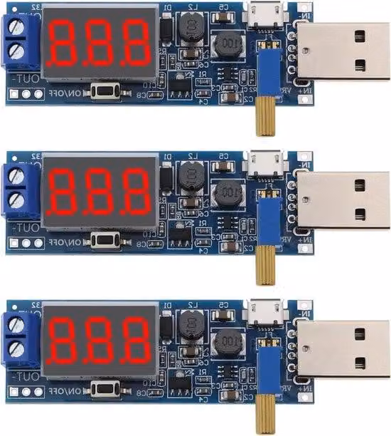 Modulo regolatore universale - Conversione da CC 3,5 V-12 V a 1,2 V-24 V - Tensione di uscita regolabile - Modulo di alimentazione a gradini - 64x22 mm con display digitale