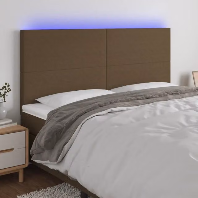 Testiera con LED e porta USB vidaXL in tessuto marrone scuro L: 200 cm, H: 118-128 cm, P: 5 cm – 1