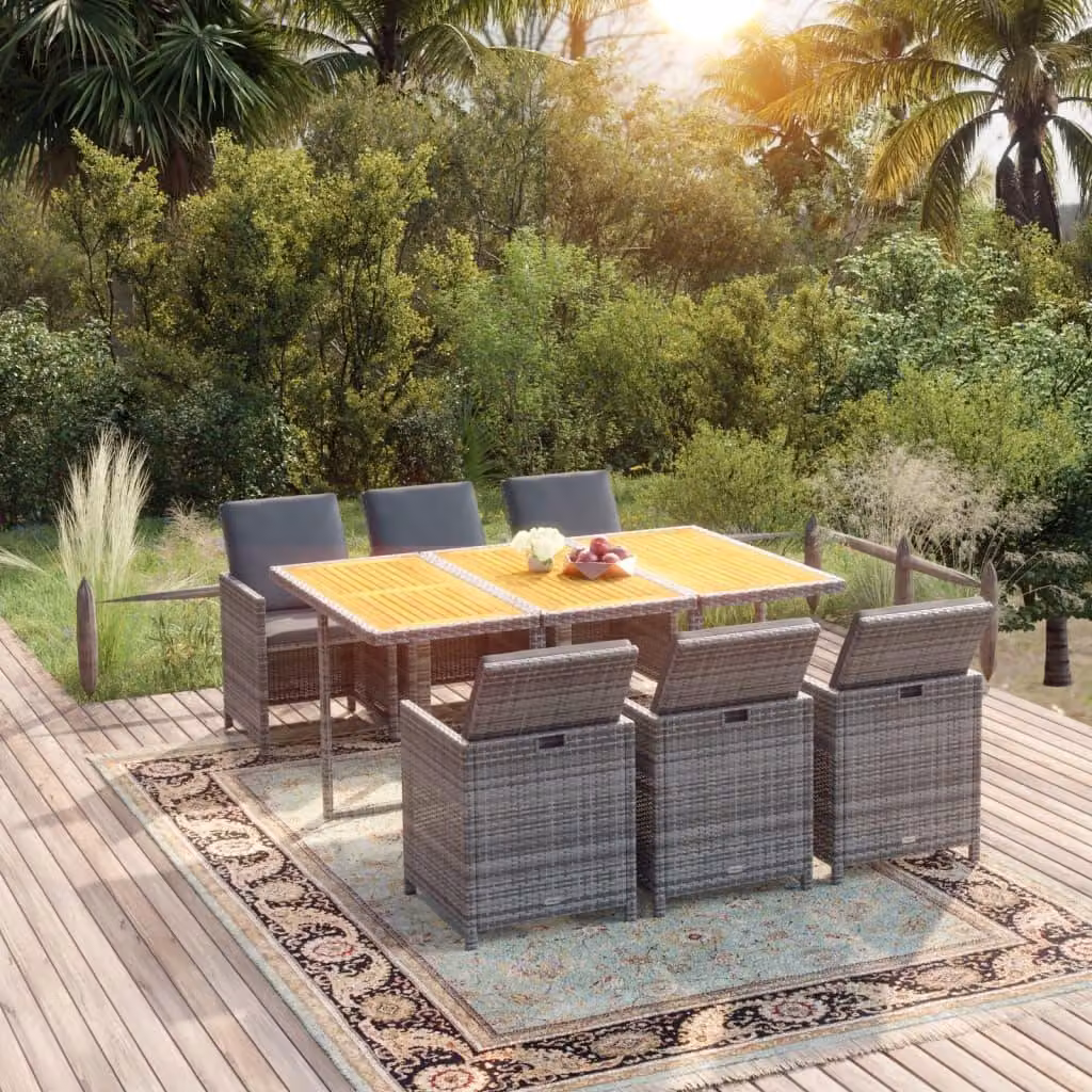 Maison Exclusive - Set da pranzo da giardino 7 pezzi con cuscini in polyrattan grigio