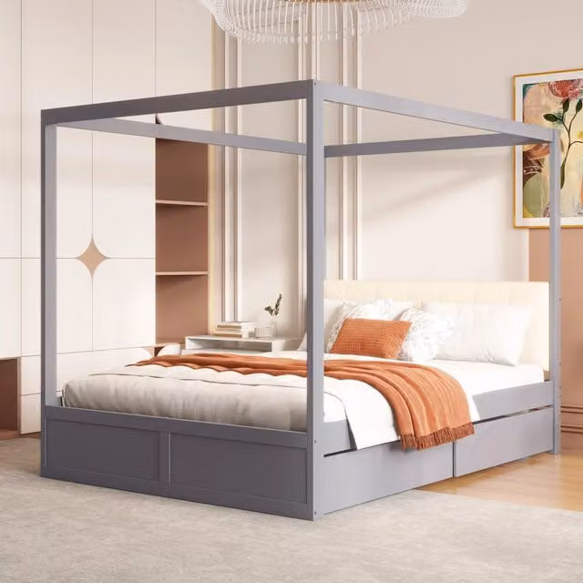 letto a baldacchino legno grigio 140 x 200 cm