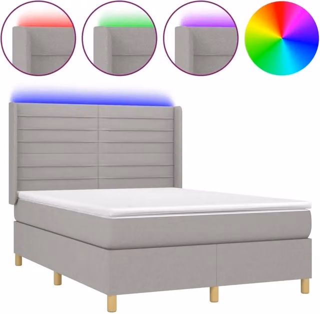 Letto Ibrido con Materasso e Illuminazione LED vidaXL Grigio Chiaro, L/P/H: 200 x 140 x 128 cm – 2