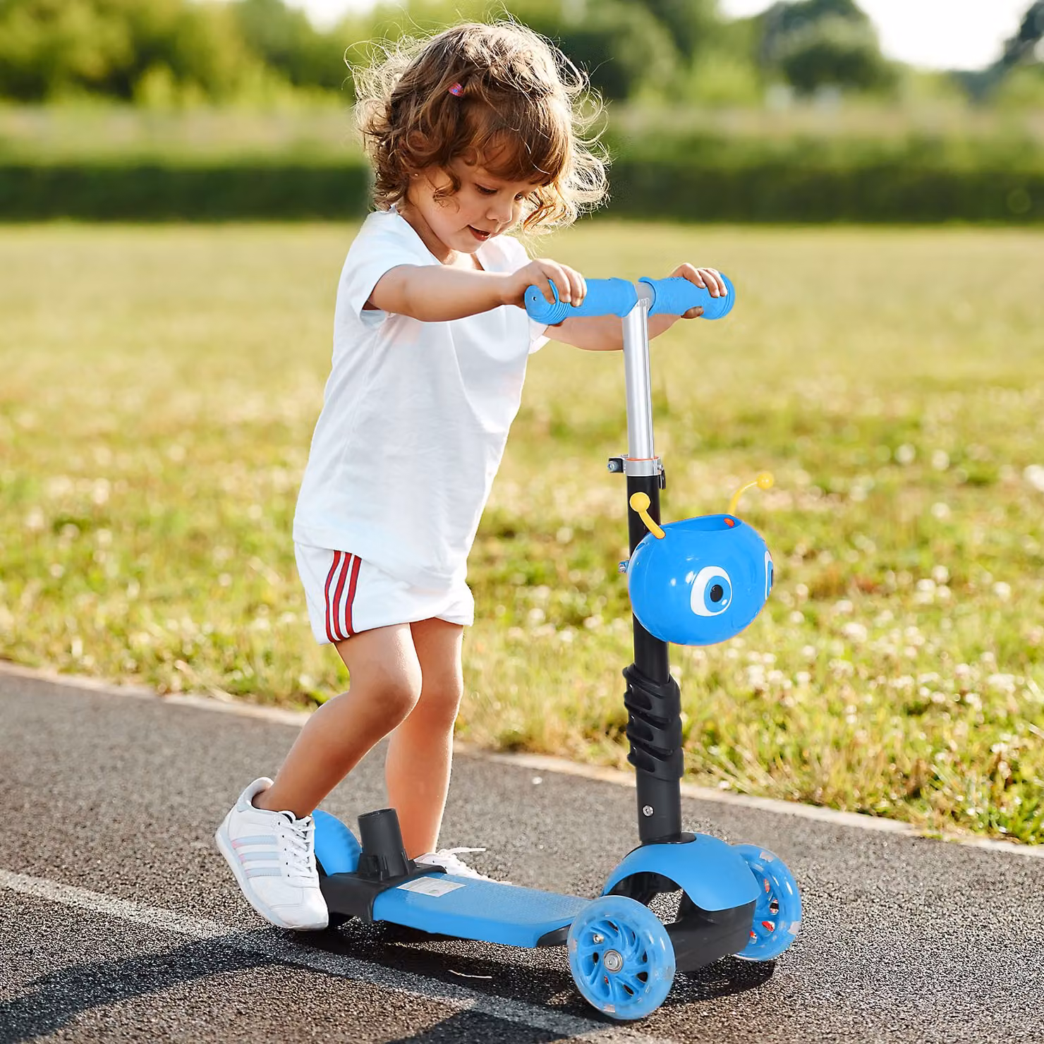 Trottinetta evolutiva 5 in 1 HOMCOM per bambini con 3 ruote, manubrio regolabile e sella con schienale rimovibile, Blu – 2