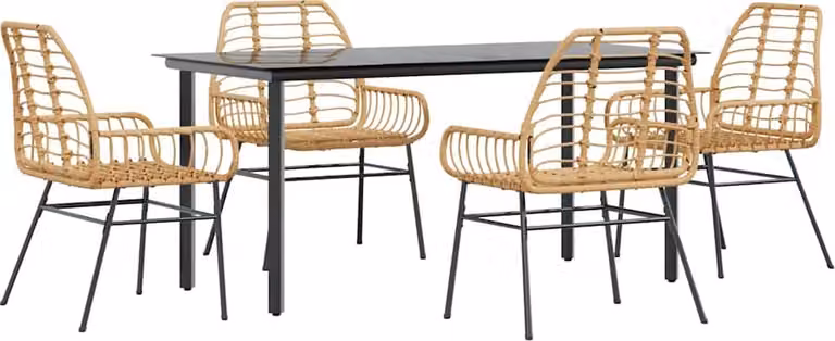 Set da Pranzo da Giardino 5pz Polyrattan Vetro