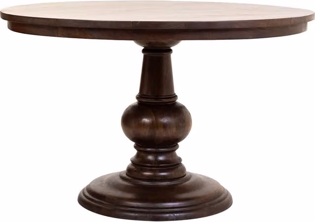 Tavolo da pranzo rotondo in legno di mango finitura noce 120x77
