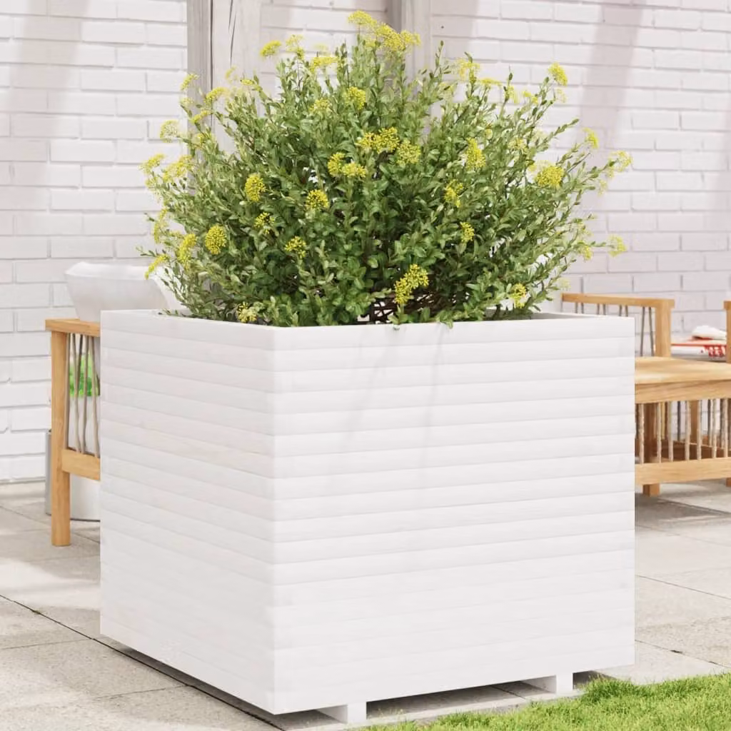 Fioriera da giardino vidaXL in legno di pino massello, colore bianco, L 80 x P 80 x H 72 cm