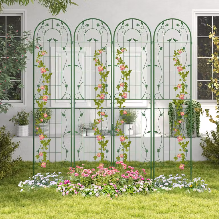 Set di 2 tralicci da giardino in metallo Costway verde per piante rampicanti, H: 220 cm, L: 52 cm