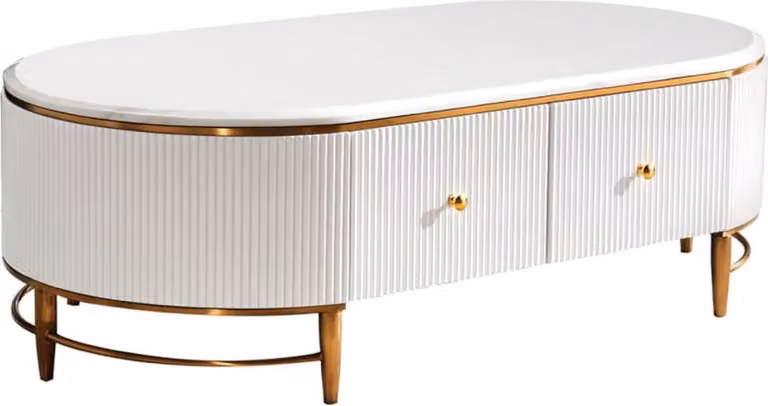 Tavolino Casa Padrino bianco / colori ottone / oro 130 x 70 x h. 42 cm - Tavolo da salotto moderno con 4 cassetti - Mobili da salotto moderni