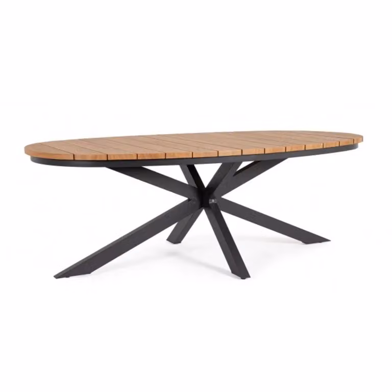 Tavolo fisso ZELMAR effetto legno e struttura in alluminio antracite 218×115 cm