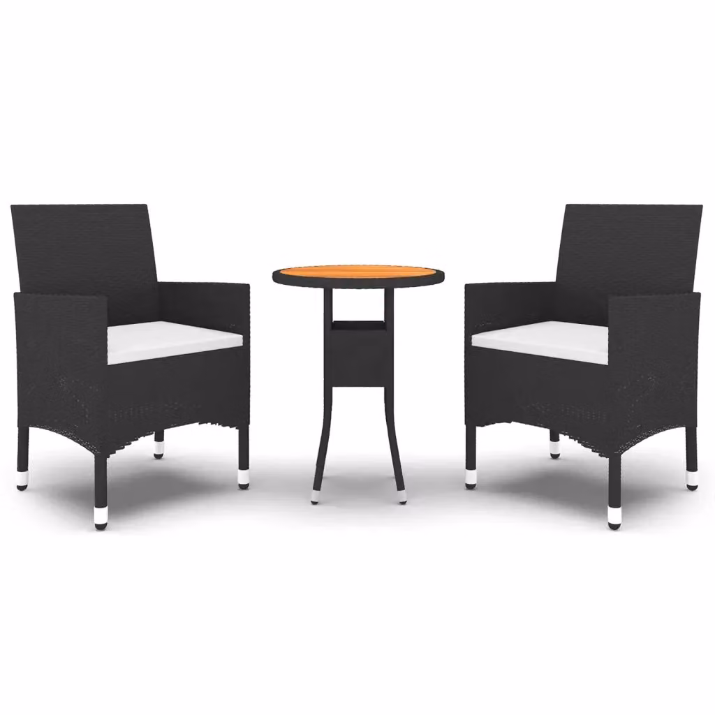 Set da pranzo per giardino e terrazzo vidaXL in 3 pezzi in polyrattan e legno di acacia nero e bianco – 2