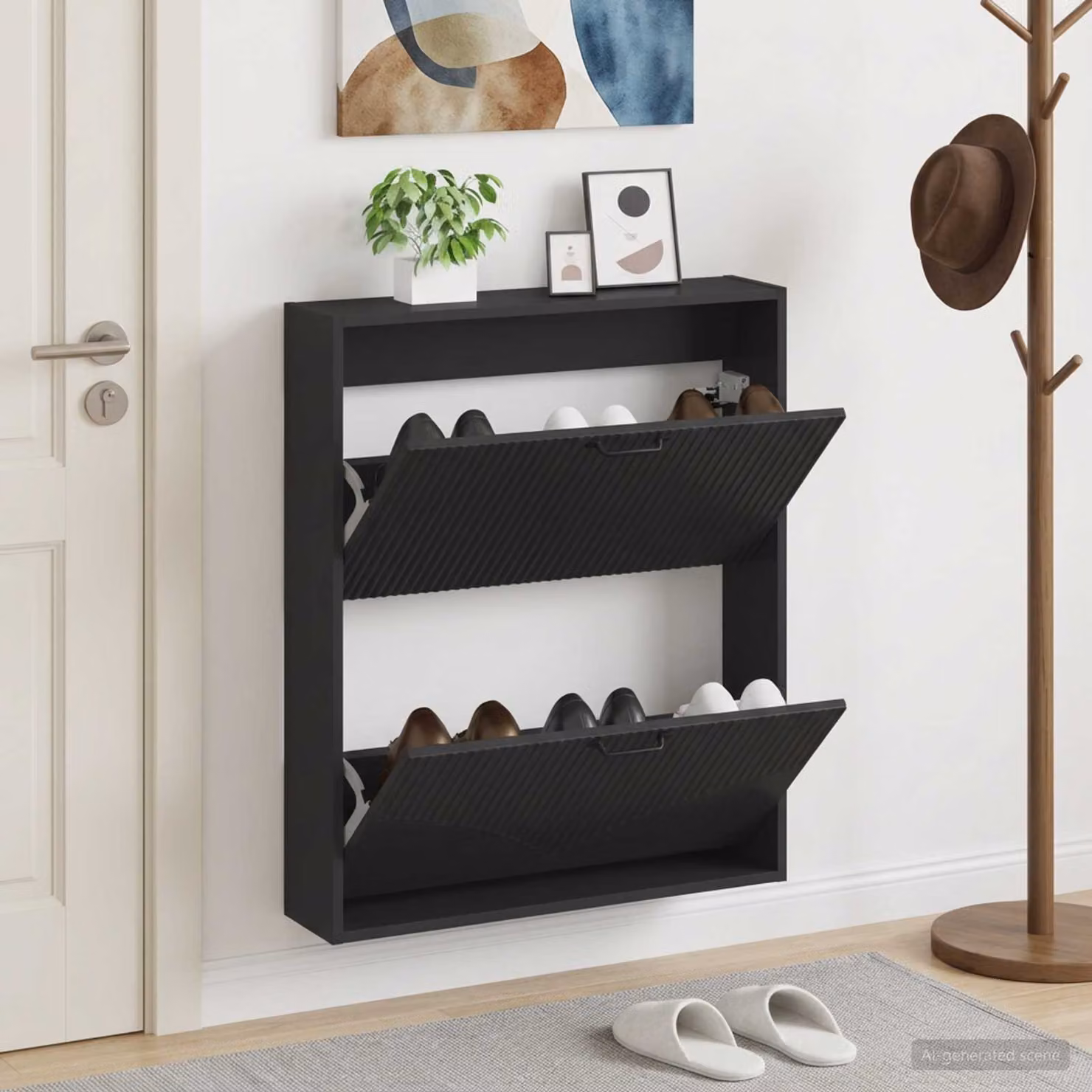 vidaXL Mobiletto per Scarpe da Muro HOORN Nero L: 71 cm, P: 17 cm, H: 86 cm