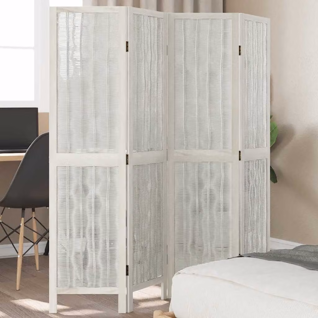 Divisorio Ambienti vidaXL a 4 Pannelli in Legno Massello di Paulownia Bianco con Design Geometrico Scandinavo H: 160 cm, L: 145 cm