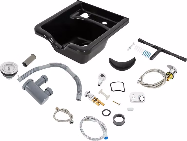 Lavabo shampoo a parete - Lavabo da parrucchiere - ABS - Tubo estensibile - Lavabo posteriore - Per saloni e uso domestico - Nero