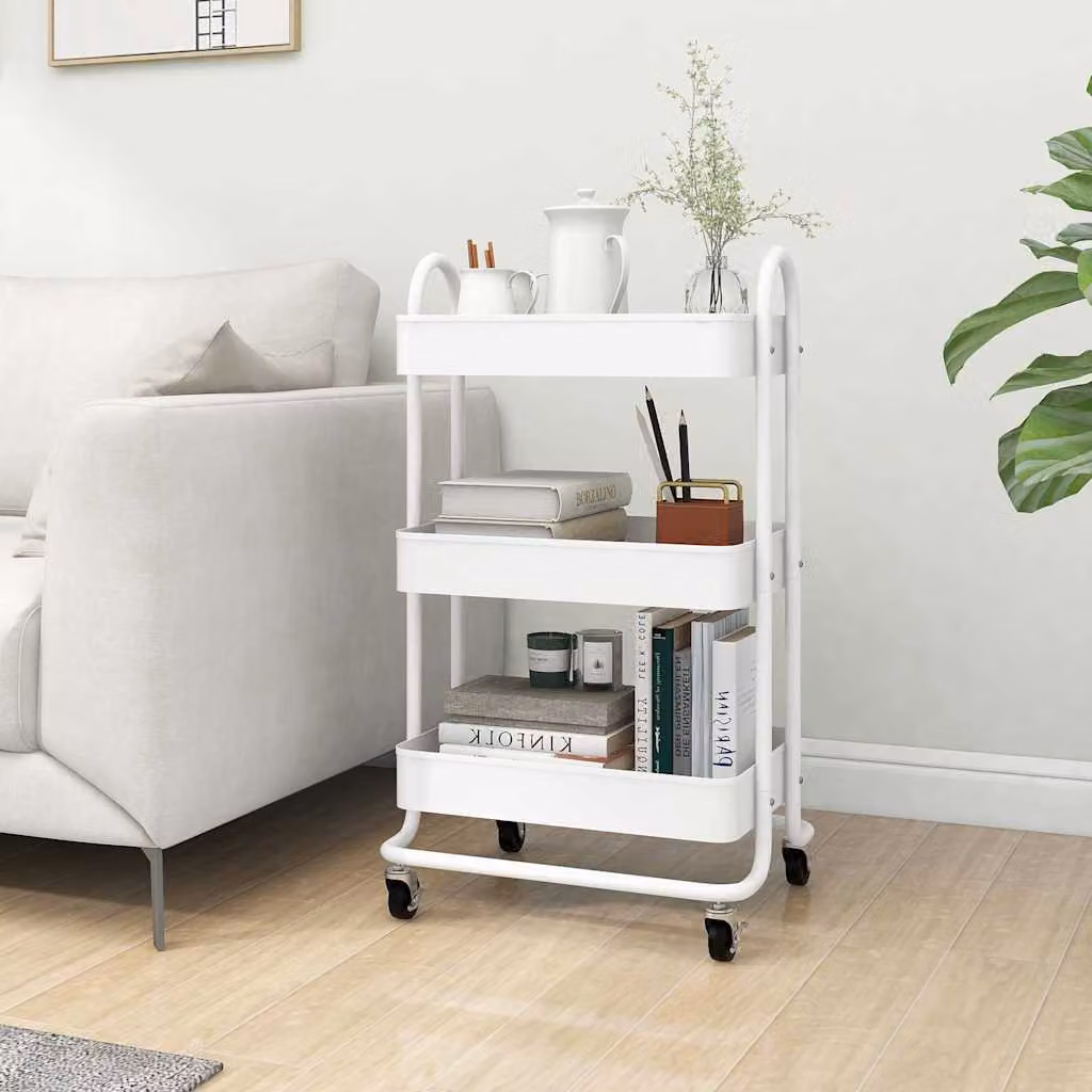 vidaXL Carrello a 3 Livelli in Metallo Bianco L: 43 cm, P: 34 cm, H: 79 cm