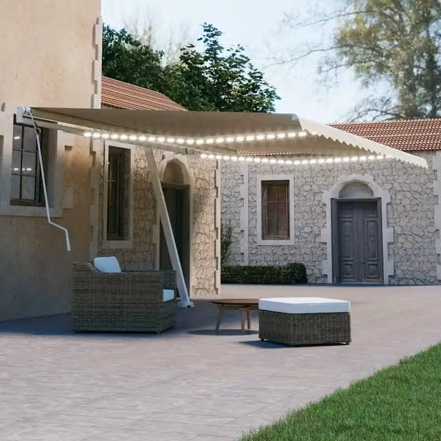 Tenda da Sole Retrattile Manuale con LED 600x300 cm Crema 3069602