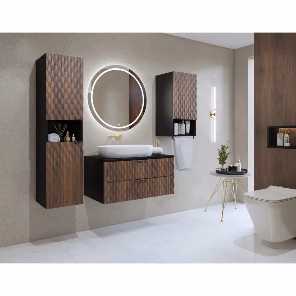 Colonna da bagno Meublorama collezione KING in rovere scuro e nero con illuminazione LED – 2