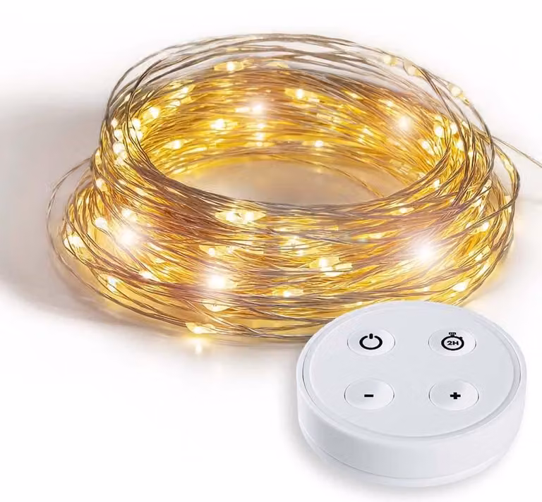 Catena luminosa a LED, 20 metri, 200 LED, luce bianco caldo, dimmerabile, con timer, alimentazione USB