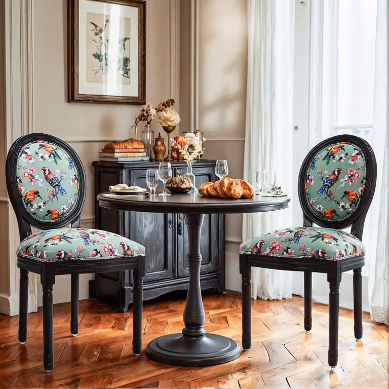 Set di sedie da pranzo – Stile vintage francese – Seduta ergonomica – Rivestimento in lino traspirante