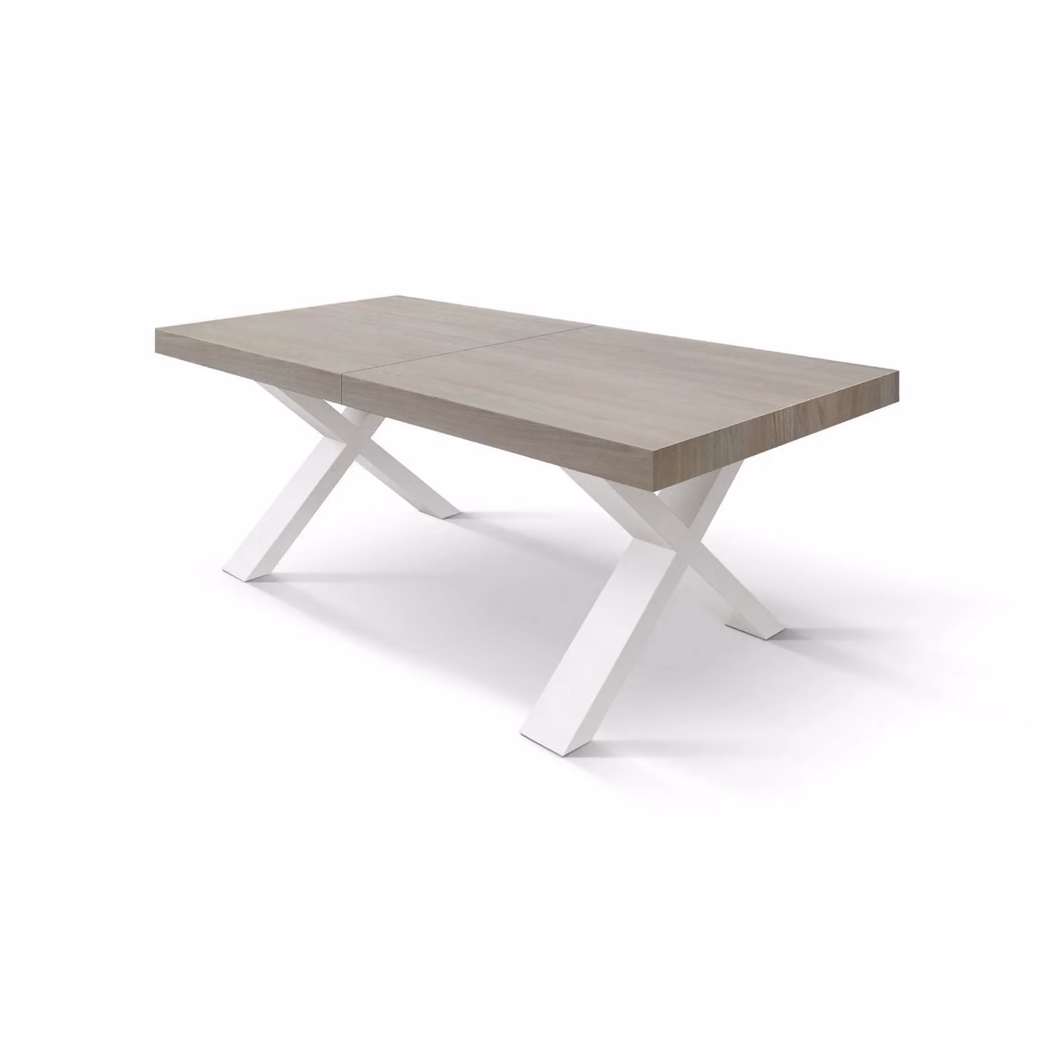 Tavolo allungabile AMALFI in legno effetto olmo perla e gambe a X bianche, allungabile 160×90 cm – 240×90 cm