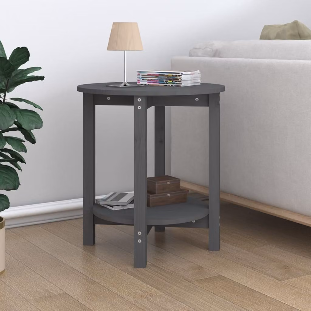 The Living Store tavolino grigio Ø 55x60 cm in legno di pino massiccio
