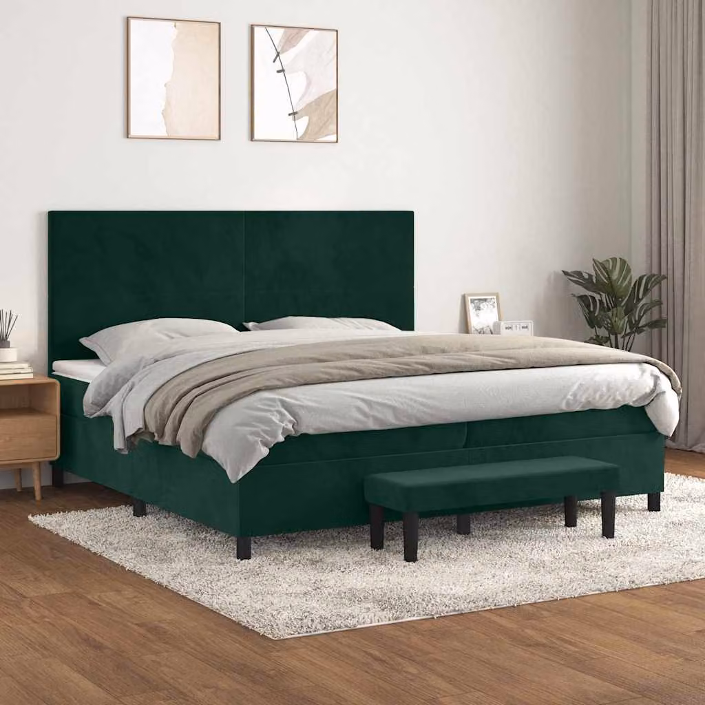 Giroletto a Molle Ibrido con Materasso vidaXL in Velluto Verde Scuro L/P/H: 200 x 200 x 128 cm – 1