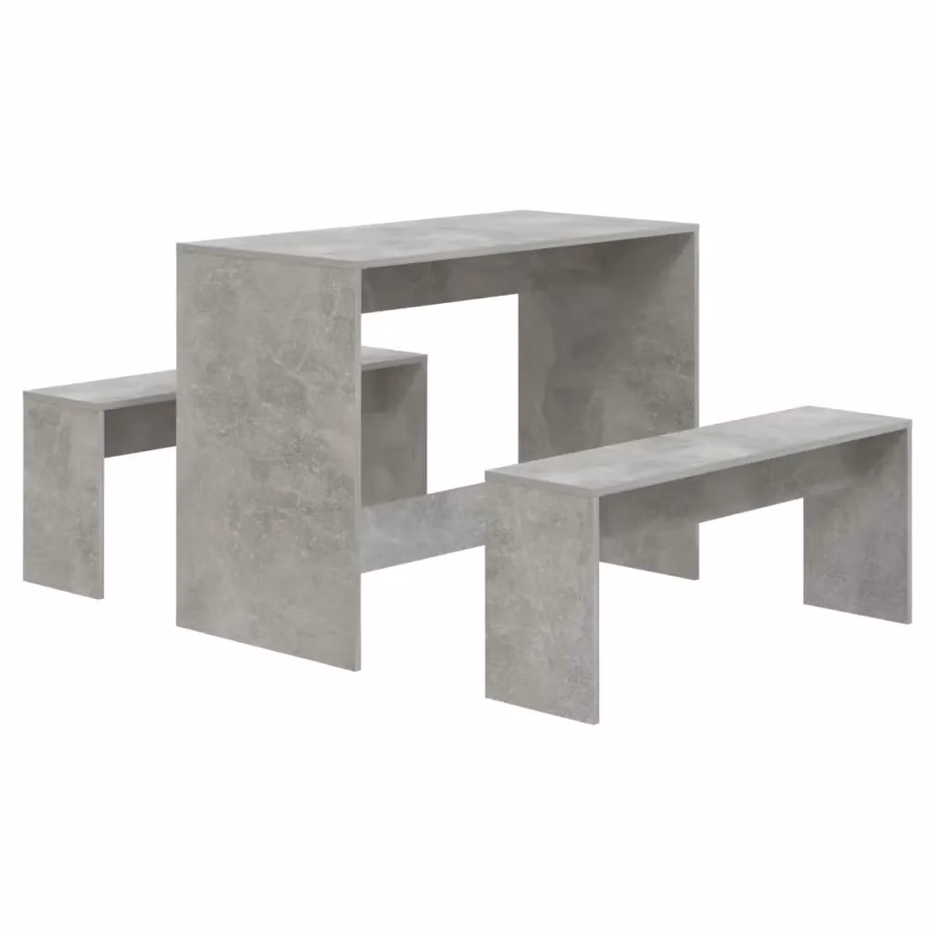 Set da pranzo moderno vidaXL composto da tavolo rettangolare e 2 panche in MDF laminato grigio opaco – 2