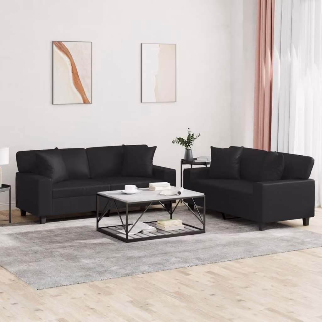vidaXL Set di Divani 2 pz Moderno in Similpelle Nero con Cuscini – 1