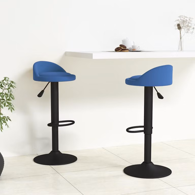 Set di 2 sgabelli da bar vidaXL regolabili in altezza con seduta in velluto blu e base girevole 360 gradi